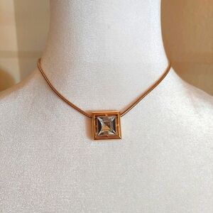 Avon Vintage Necklace Goldtone Chain Square Cut Clear Crystal/Metal Pendant
